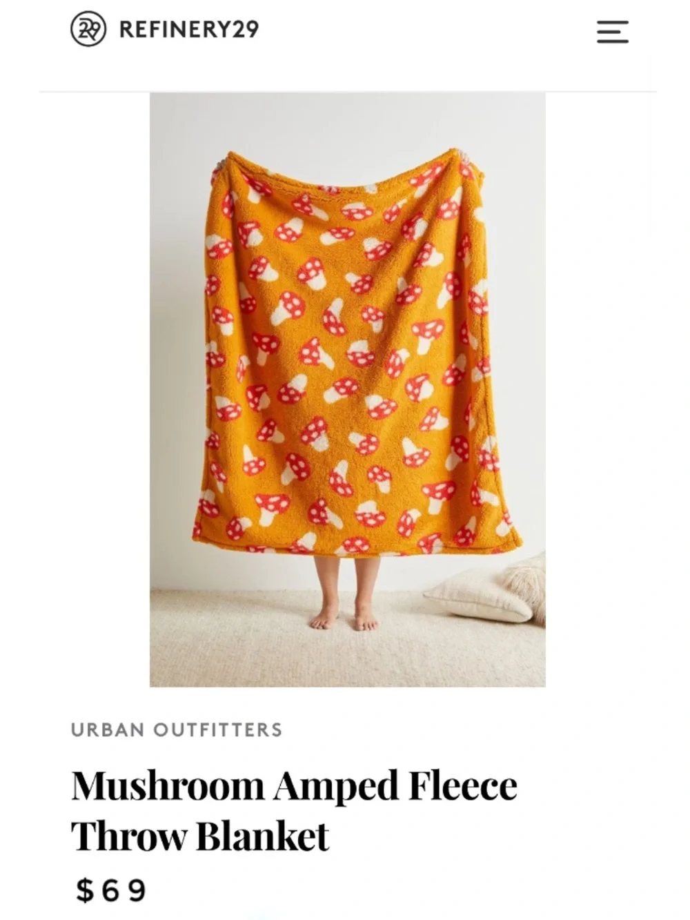 URBAN OUTFITTERS Mushroom Amped Fleece Throw Blanket